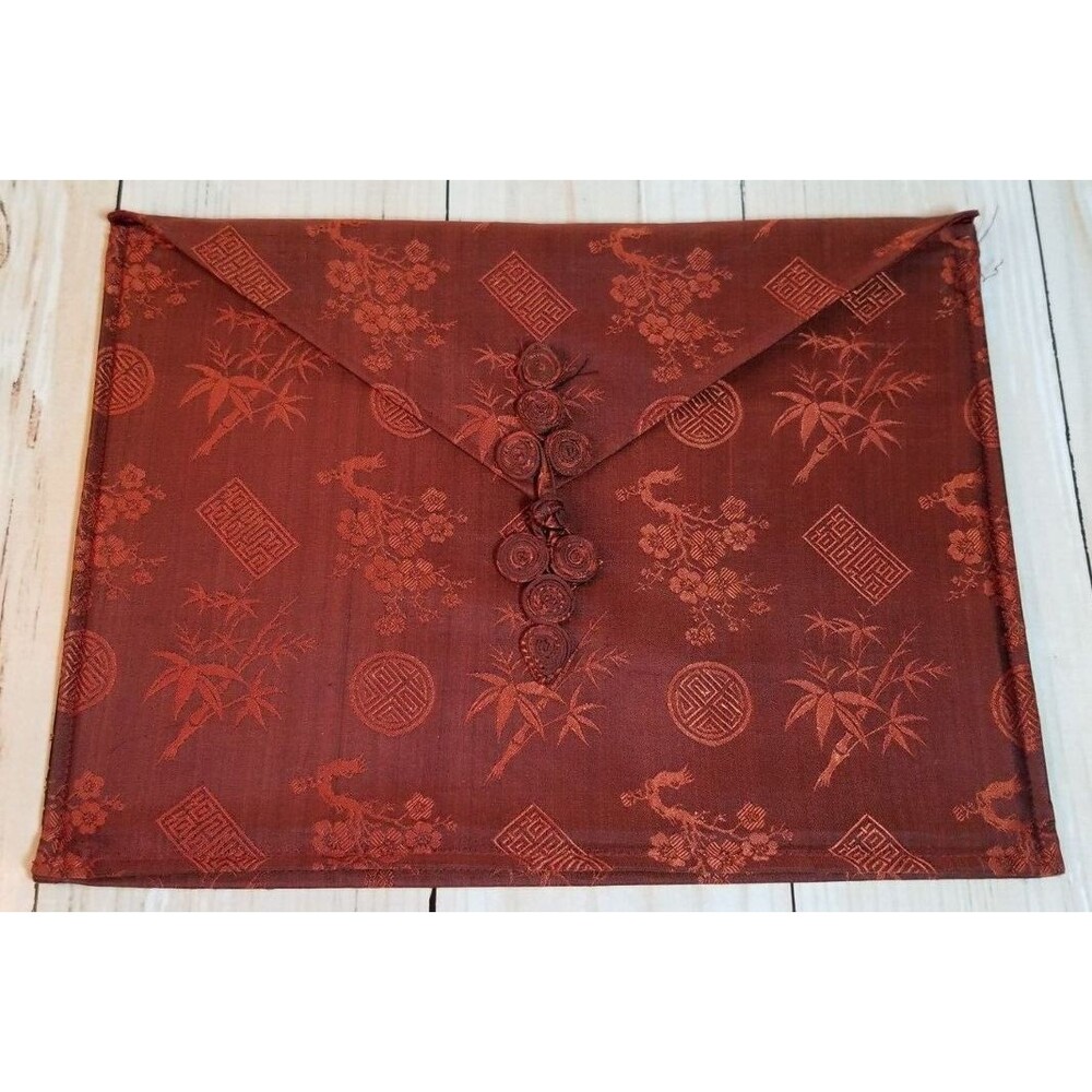 Old Shanghai Large Clutch Portfolio Textured Large 13" X 10" Boutique Silk Look